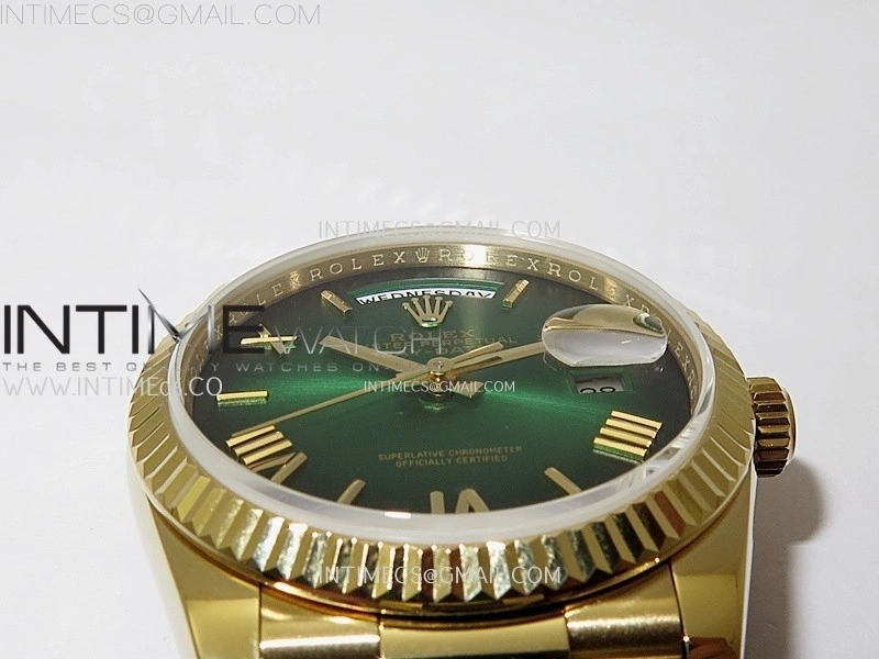 Day Date 128238 Gain Weight YG QF 1:1 Best Edition Green Dial Roman Markers on YG President Bracelet