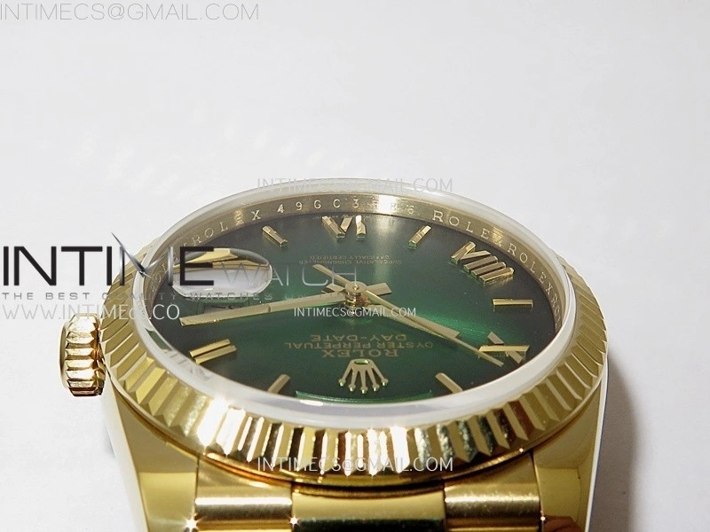 Day Date 128238 Gain Weight YG QF 1:1 Best Edition Green Dial Roman Markers on YG President Bracelet