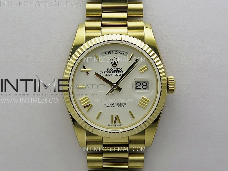 Day Date 128238 Gain Weight YG QF 1:1 Best Edition White Dial Roman Markers on YG President Bracelet