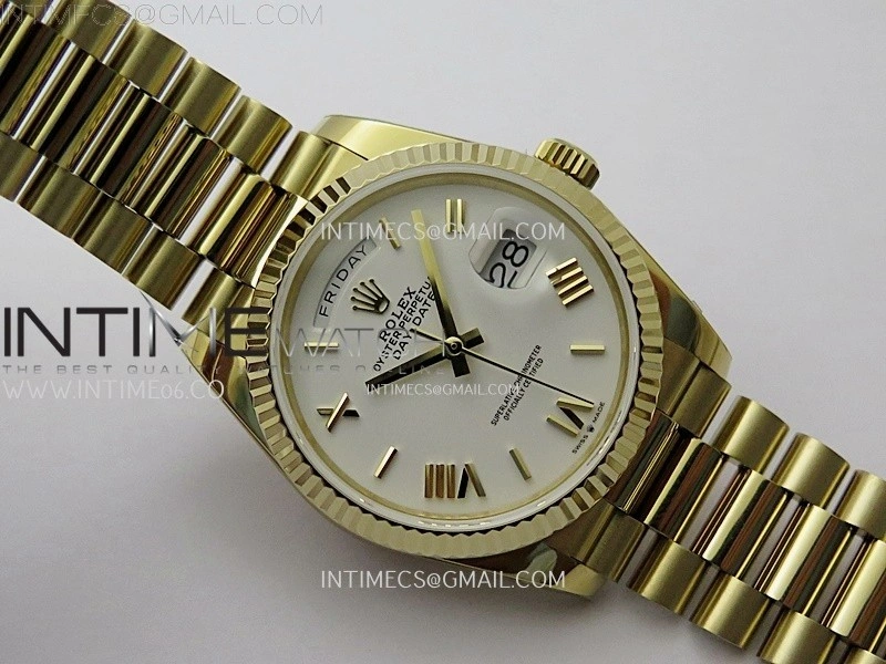 Day Date 128238 Gain Weight YG QF 1:1 Best Edition White Dial Roman Markers on YG President Bracelet