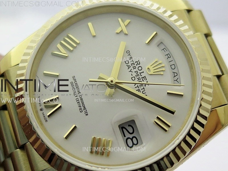 Day Date 128238 Gain Weight YG QF 1:1 Best Edition White Dial Roman Markers on YG President Bracelet