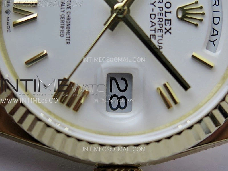 Day Date 128238 Gain Weight YG QF 1:1 Best Edition White Dial Roman Markers on YG President Bracelet