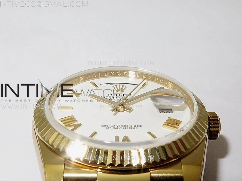 Day Date 128238 Gain Weight YG QF 1:1 Best Edition White Dial Roman Markers on YG President Bracelet