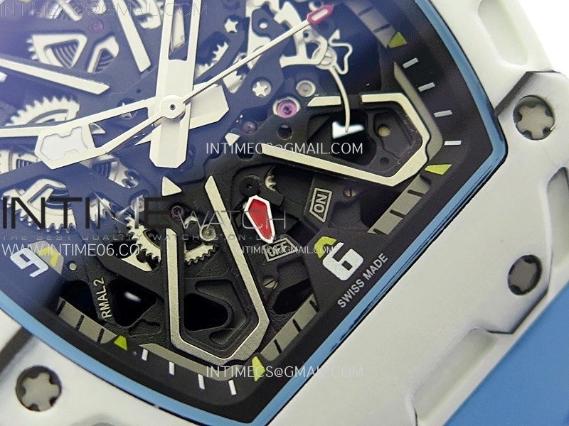RM035-03 White Carbon Blue Crown Z Factory Skeleton Dial on Blue Rubber Strap Asian Skeleton movement