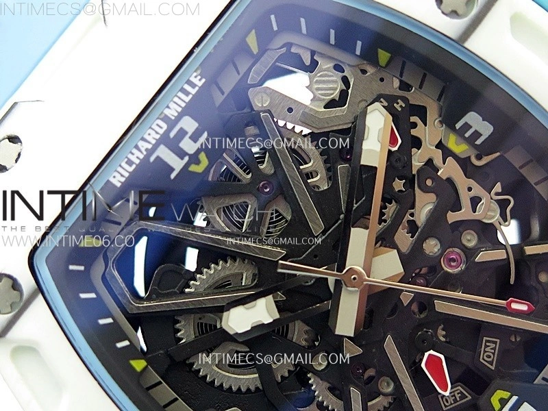 RM035-03 White Carbon Blue Crown Z Factory Skeleton Dial on Blue Rubber Strap Asian Skeleton movement