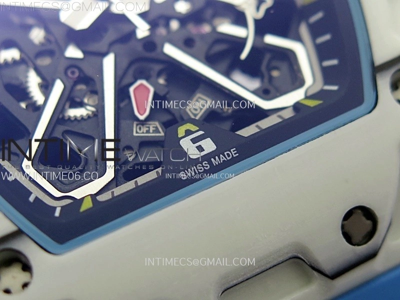 RM035-03 White Carbon Blue Crown Z Factory Skeleton Dial on Blue Rubber Strap Asian Skeleton movement