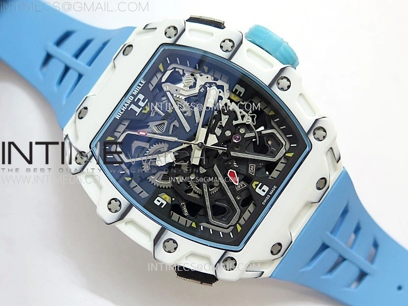 RM035-03 White Carbon Blue Crown Z Factory Skeleton Dial on Blue Rubber Strap Asian Skeleton movement