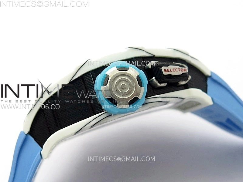 RM035-03 White Carbon Blue Crown Z Factory Skeleton Dial on Blue Rubber Strap Asian Skeleton movement