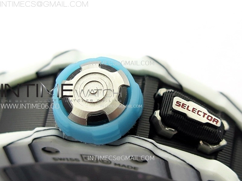 RM035-03 White Carbon Blue Crown Z Factory Skeleton Dial on Blue Rubber Strap Asian Skeleton movement