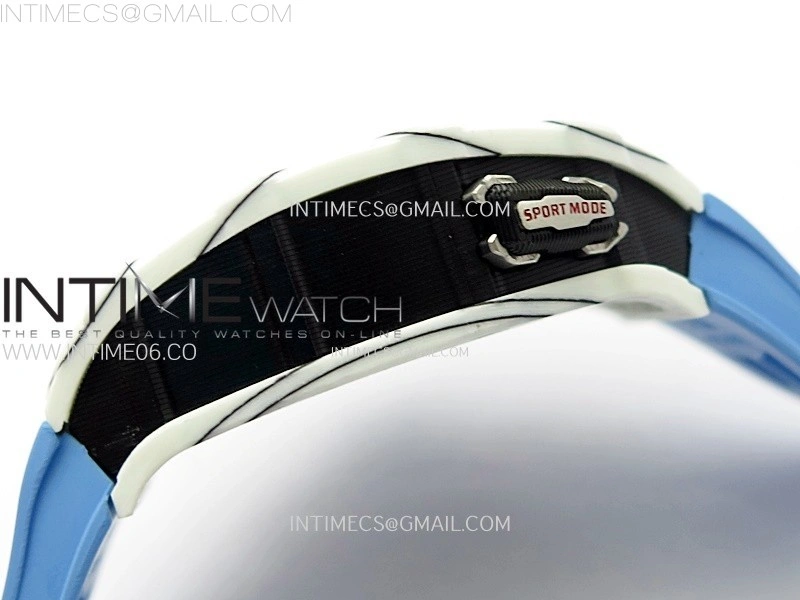 RM035-03 White Carbon Blue Crown Z Factory Skeleton Dial on Blue Rubber Strap Asian Skeleton movement