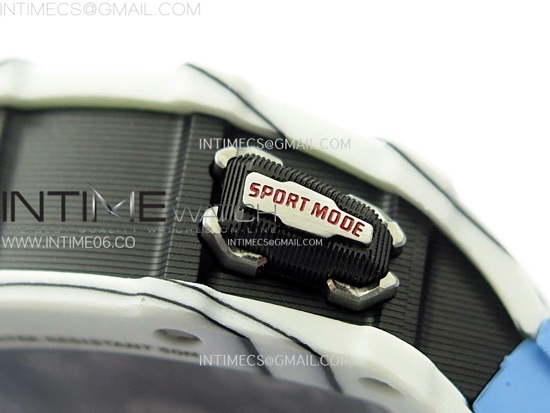RM035-03 White Carbon Blue Crown Z Factory Skeleton Dial on Blue Rubber Strap Asian Skeleton movement