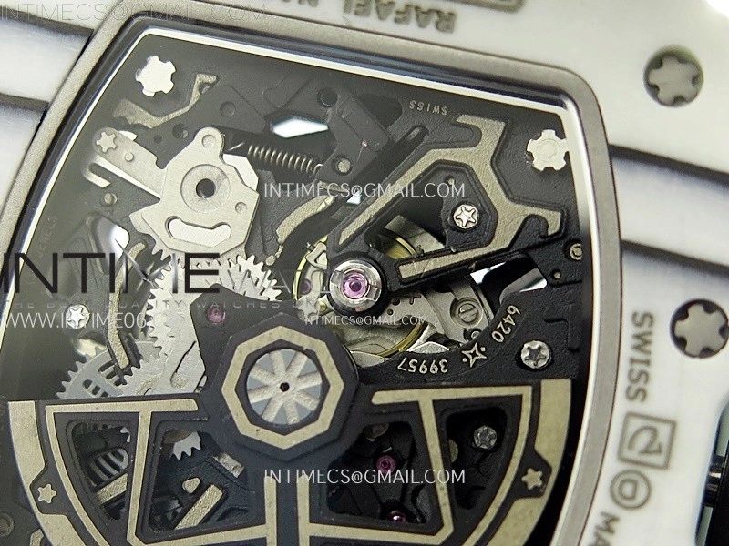 RM035-03 White Carbon Blue Crown Z Factory Skeleton Dial on Blue Rubber Strap Asian Skeleton movement