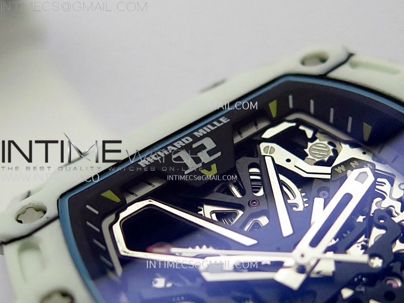 RM035-03 White Carbon Red Crown Z Factory Skeleton Dial on White Rubber Strap Asian Skeleton movement