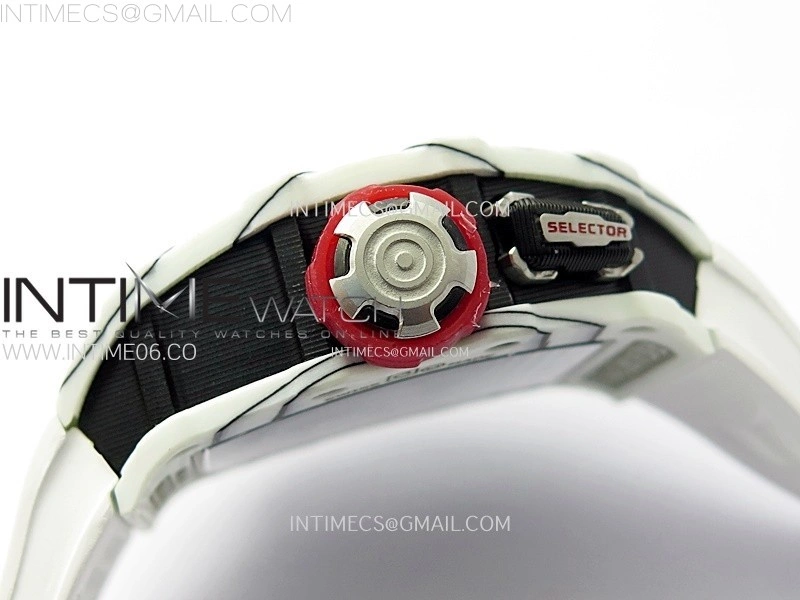 RM035-03 White Carbon Red Crown Z Factory Skeleton Dial on White Rubber Strap Asian Skeleton movement