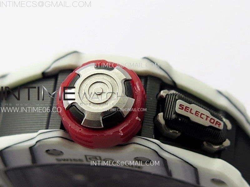 RM035-03 White Carbon Red Crown Z Factory Skeleton Dial on White Rubber Strap Asian Skeleton movement