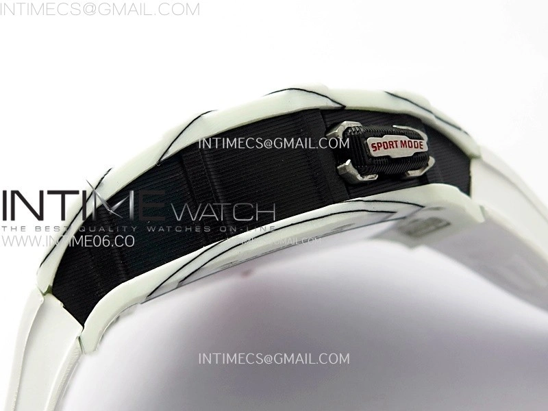 RM035-03 White Carbon Red Crown Z Factory Skeleton Dial on White Rubber Strap Asian Skeleton movement