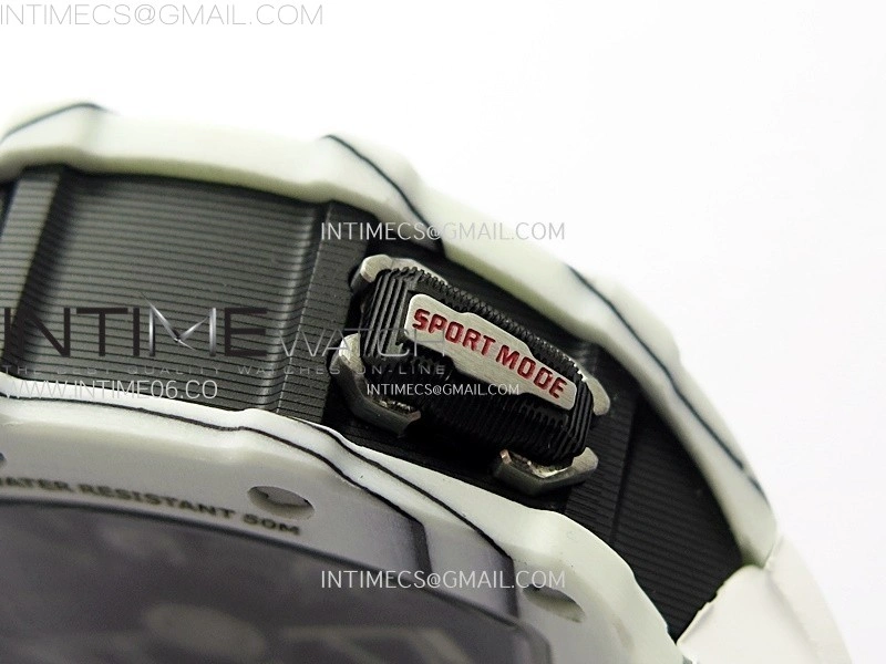 RM035-03 White Carbon Red Crown Z Factory Skeleton Dial on White Rubber Strap Asian Skeleton movement