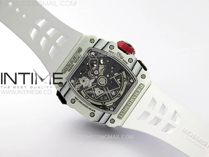 RM035-03 White Carbon Red Crown Z Factory Skeleton Dial on White Rubber Strap Asian Skeleton movement