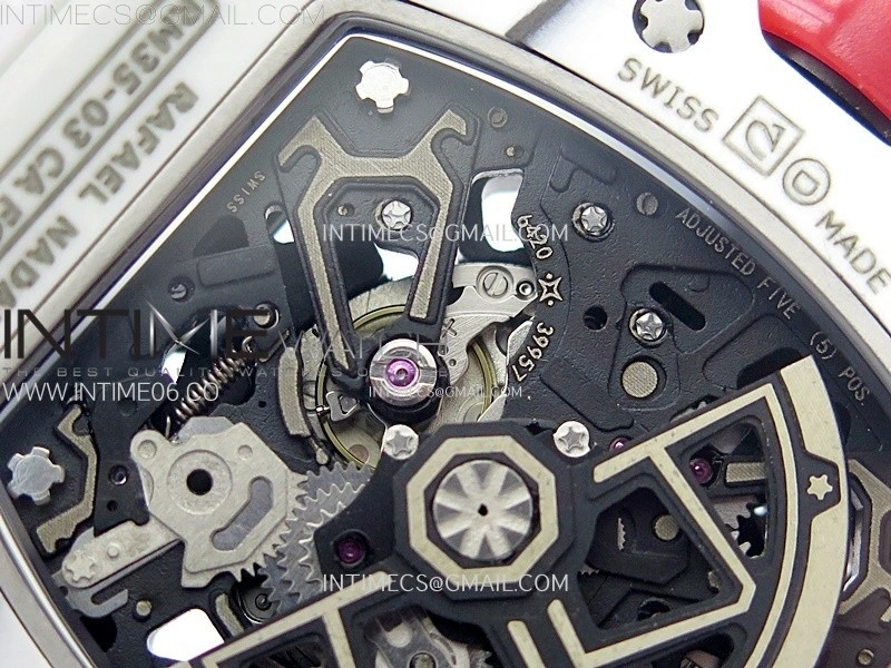 RM035-03 White Carbon Red Crown Z Factory Skeleton Dial on White Rubber Strap Asian Skeleton movement