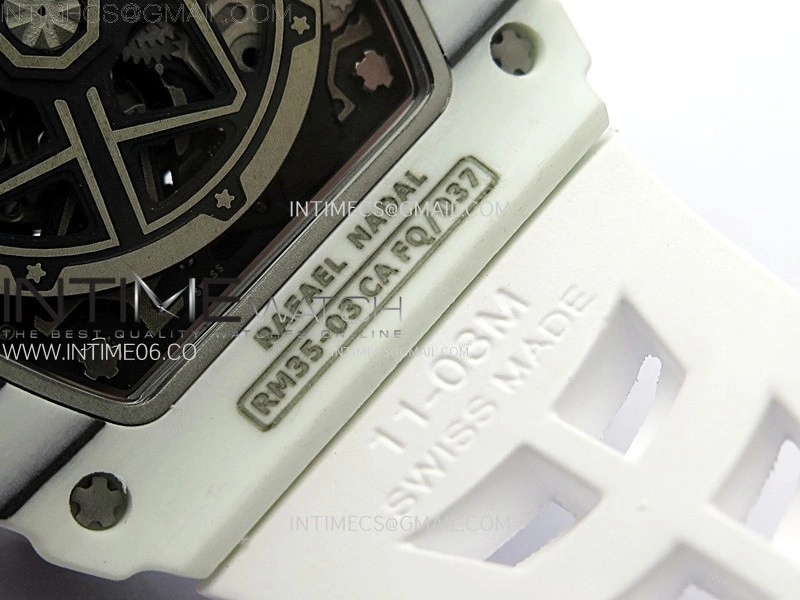RM035-03 White Carbon Red Crown Z Factory Skeleton Dial on White Rubber Strap Asian Skeleton movement