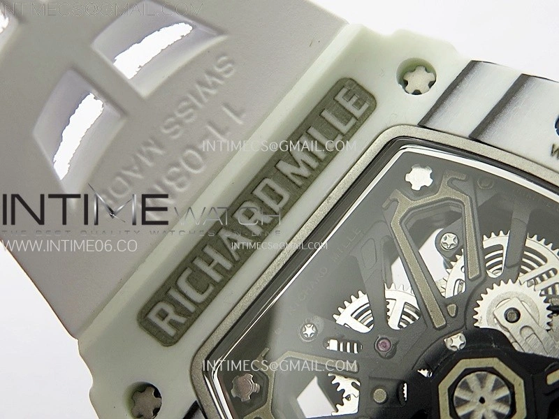 RM035-03 White Carbon Red Crown Z Factory Skeleton Dial on White Rubber Strap Asian Skeleton movement