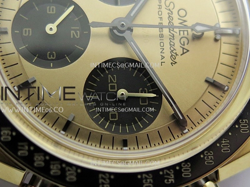 Speedmaster Professional YG N1F Best Edition Gold Dial Black Subdial On Black Rubber Strap Asian 3861