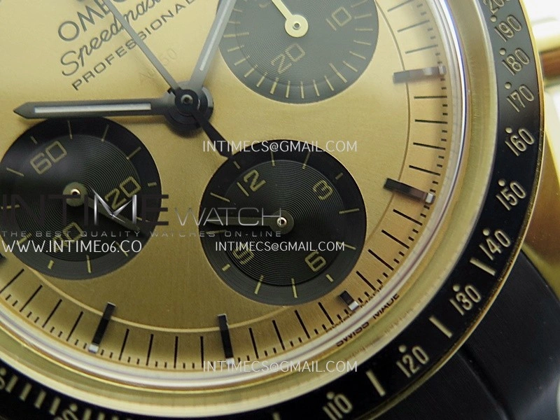 Speedmaster Professional YG N1F Best Edition Gold Dial Black Subdial On Black Rubber Strap Asian 3861