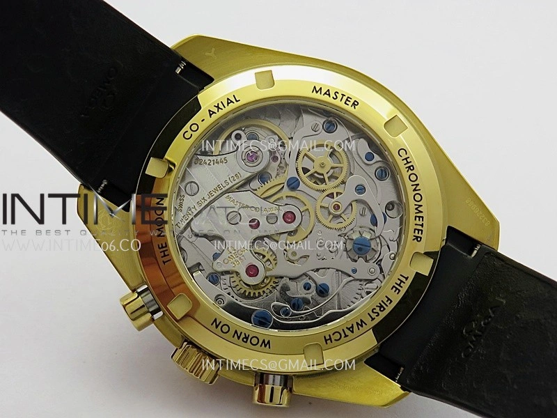 Speedmaster Professional YG N1F Best Edition Gold Dial Black Subdial On Black Rubber Strap Asian 3861