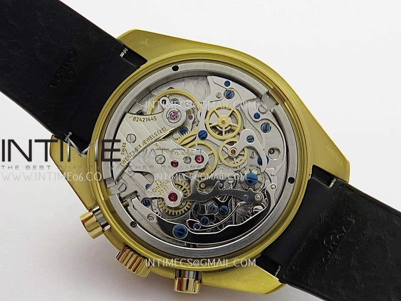 Speedmaster Professional YG N1F Best Edition Gold Dial Black Subdial On Black Rubber Strap Asian 3861
