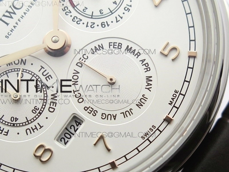 Portuguese Real PR Real Annual Calendar IW5034 V9F Best Edition White dial RG Markers On Brown Leather Strap A52610