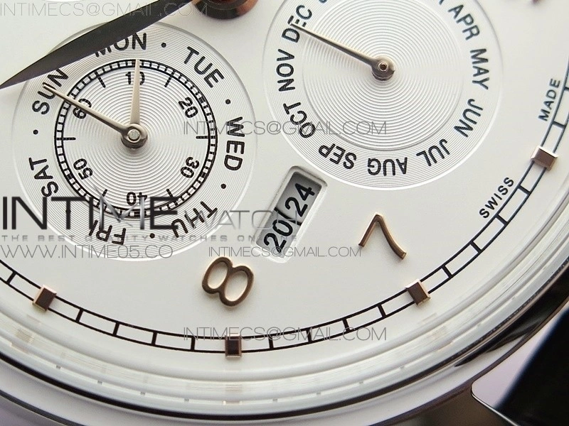 Portuguese Real PR Real Annual Calendar IW5034 V9F Best Edition White dial RG Markers On Brown Leather Strap A52610