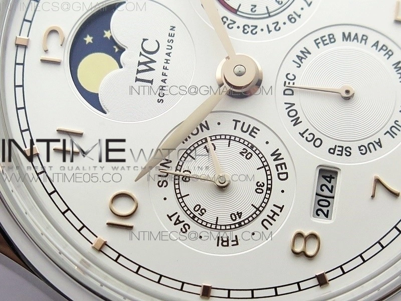 Portuguese Real PR Real Annual Calendar IW5034 V9F Best Edition White dial RG Markers On Brown Leather Strap A52610