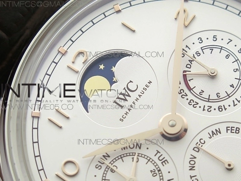 Portuguese Real PR Real Annual Calendar IW5034 V9F Best Edition White dial RG Markers On Brown Leather Strap A52610
