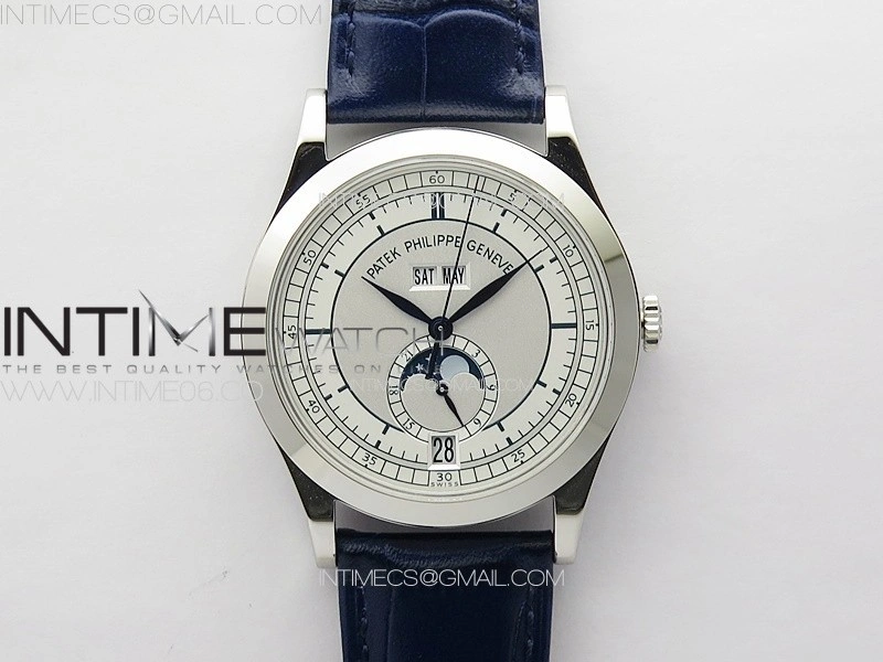 Annual Calendar Moonphase 5396 SS PPF 1:1 Best Edition White Dial on Blue Leather Strap A324