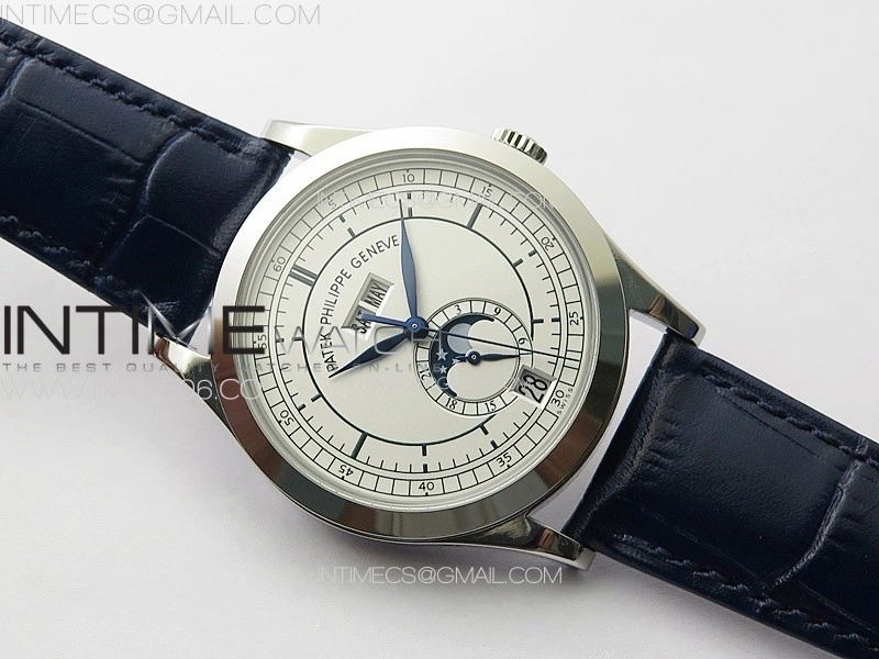 Annual Calendar Moonphase 5396 SS PPF 1:1 Best Edition White Dial on Blue Leather Strap A324