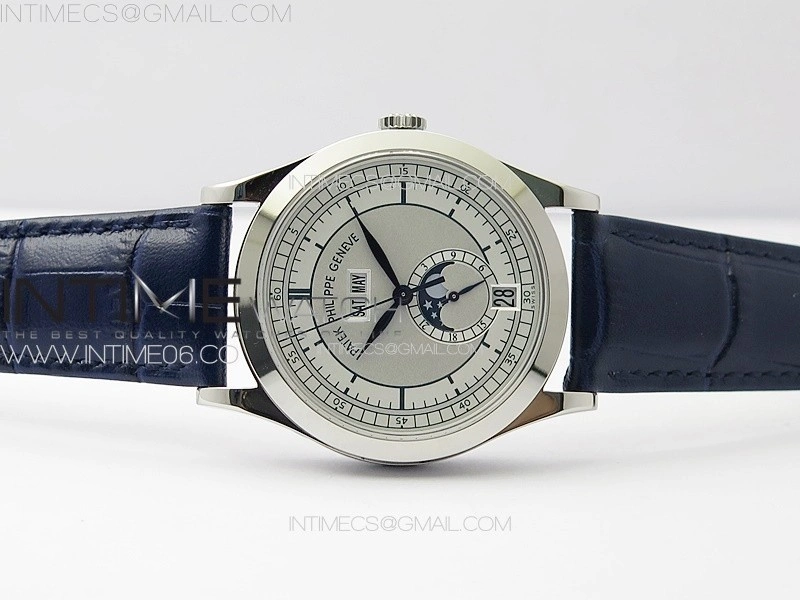 Annual Calendar Moonphase 5396 SS PPF 1:1 Best Edition White Dial on Blue Leather Strap A324