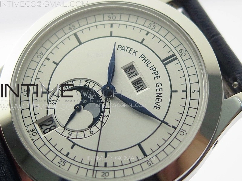 Annual Calendar Moonphase 5396 SS PPF 1:1 Best Edition White Dial on Blue Leather Strap A324
