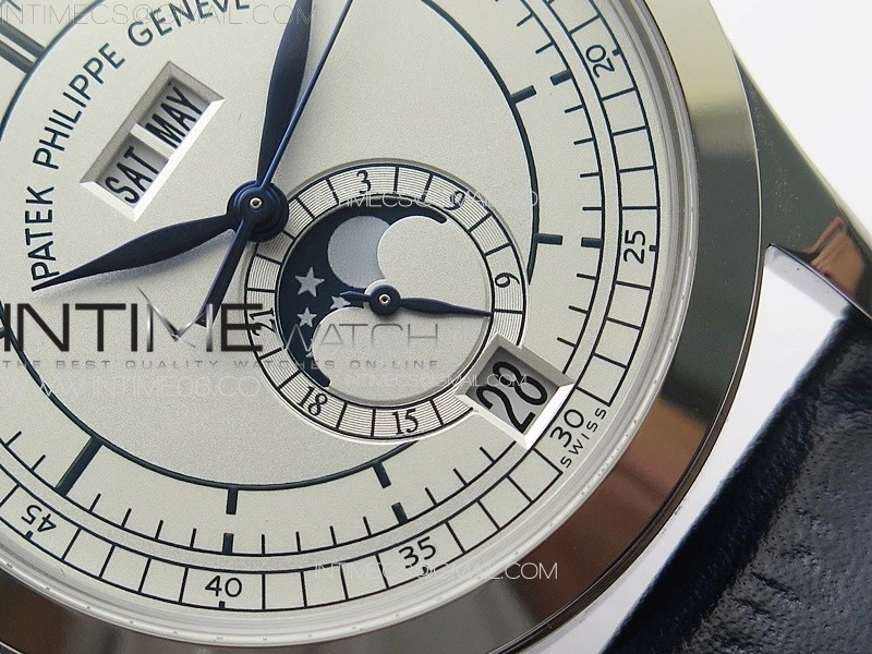Annual Calendar Moonphase 5396 SS PPF 1:1 Best Edition White Dial on Blue Leather Strap A324