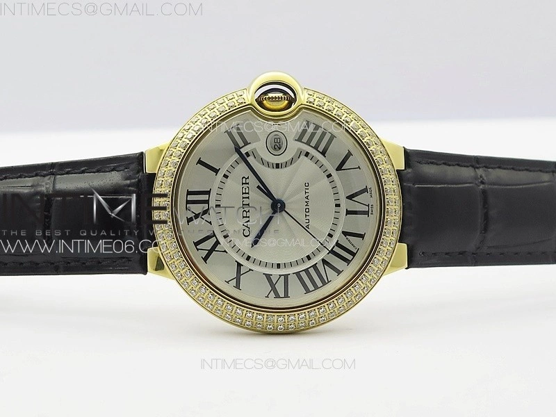 Ballon Bleu 42mm Double Diamonds Bezel RG 3KF 1:1 Best Edition White Texture Dial on Black Leather Strap A2824