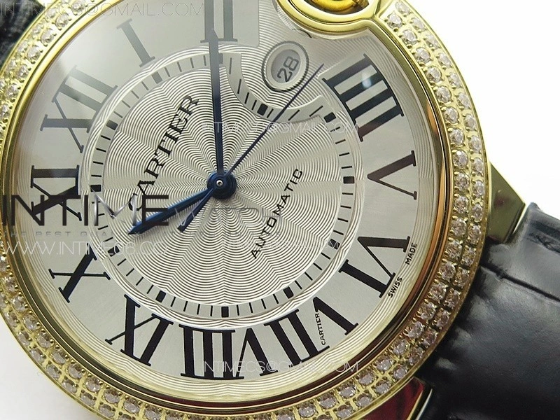 Ballon Bleu 42mm Double Diamonds Bezel RG 3KF 1:1 Best Edition White Texture Dial on Black Leather Strap A2824