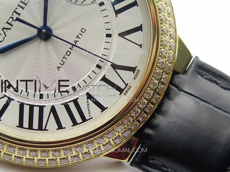 Ballon Bleu 42mm Double Diamonds Bezel RG 3KF 1:1 Best Edition White Texture Dial on Black Leather Strap A2824