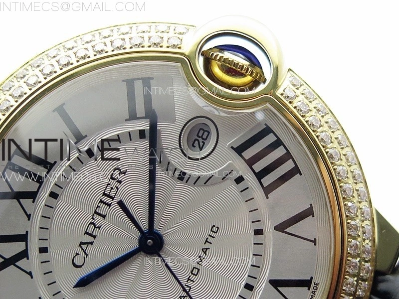 Ballon Bleu 42mm Double Diamonds Bezel RG 3KF 1:1 Best Edition White Texture Dial on Black Leather Strap A2824