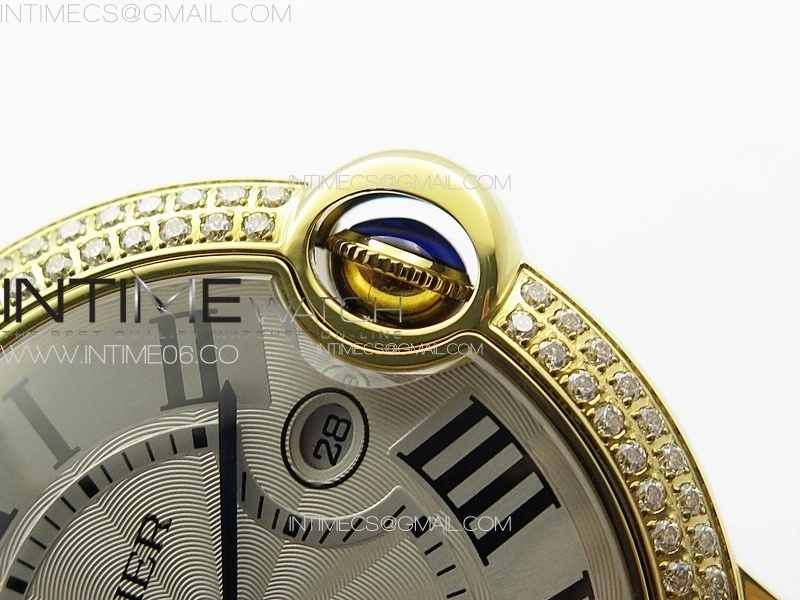 Ballon Bleu 42mm Double Diamonds Bezel RG 3KF 1:1 Best Edition White Texture Dial on Black Leather Strap A2824