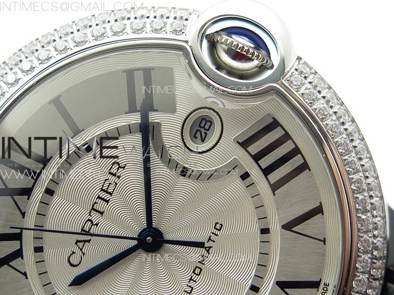 Ballon Bleu 42mm Diamonds Bezel SS 3KF 1:1 Best Edition White Texture Dial on Black Leather Strap A2824