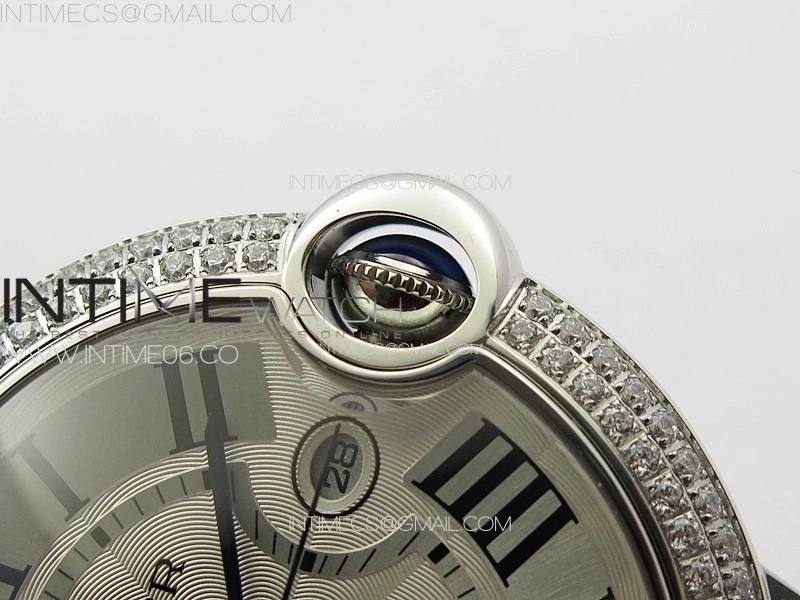 Ballon Bleu 42mm Diamonds Bezel SS 3KF 1:1 Best Edition White Texture Dial on Black Leather Strap A2824