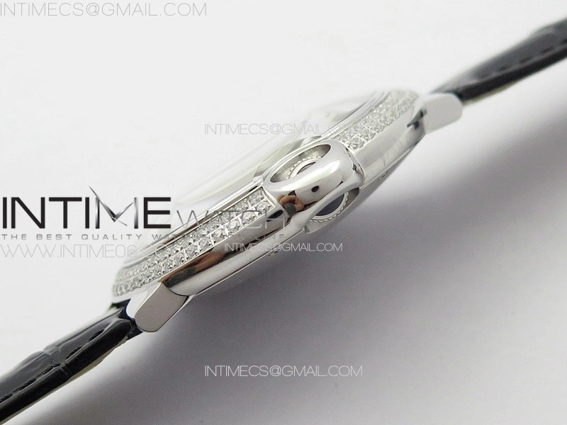 Ballon Bleu 42mm Diamonds Bezel SS 3KF 1:1 Best Edition White Texture Dial on Black Leather Strap A2824