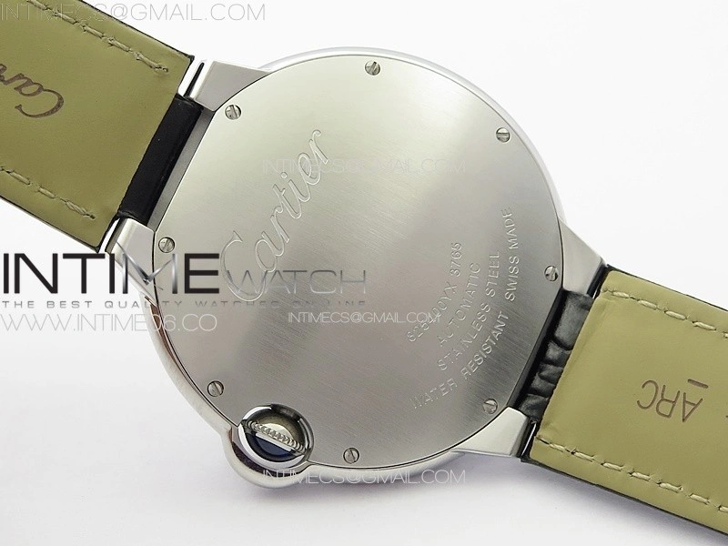 Ballon Bleu 42mm Diamonds Bezel SS 3KF 1:1 Best Edition White Texture Dial on Black Leather Strap A2824