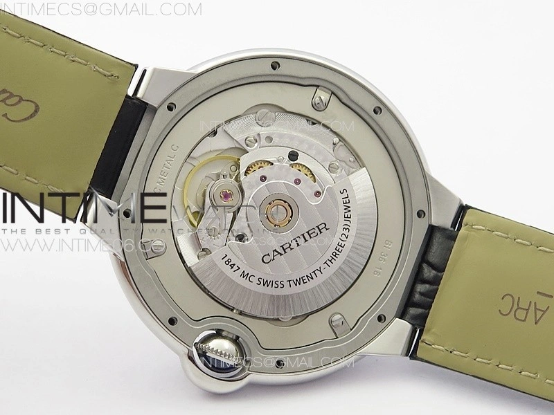 Ballon Bleu 42mm Diamonds Bezel SS 3KF 1:1 Best Edition White Texture Dial on Black Leather Strap A2824
