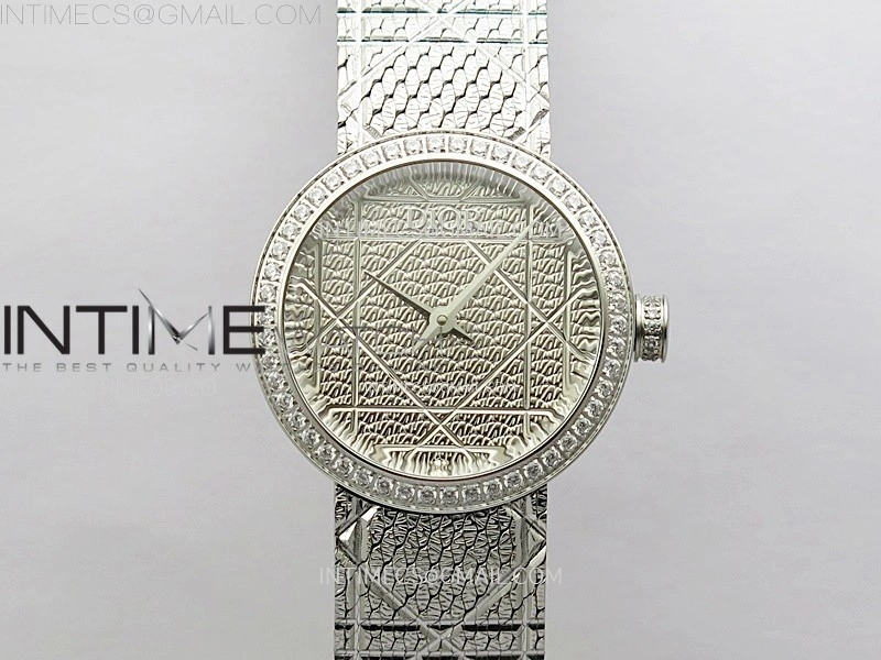 La D de Dior Satine 25mm SS Diamonds 8848F 1:1 Best Edition Silver Dial on SS bracelet Swiss Quartz