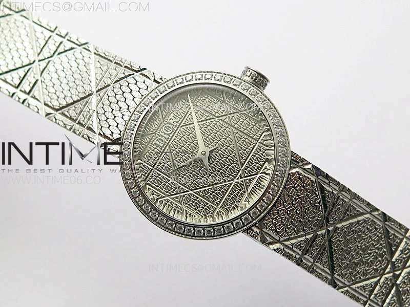 La D de Dior Satine 25mm SS Diamonds 8848F 1:1 Best Edition Silver Dial on SS bracelet Swiss Quartz